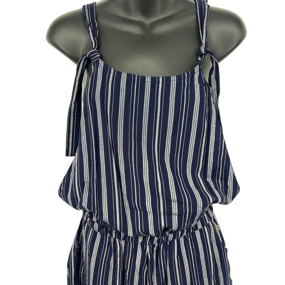 Roxy Sandy Break Stripe Romper Adjustable Strap Blue Shorts Sleeveless NWT New - Picture 3 of 9